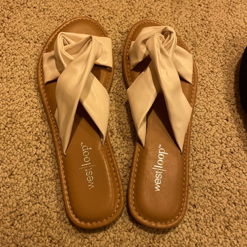 White slide on sandals